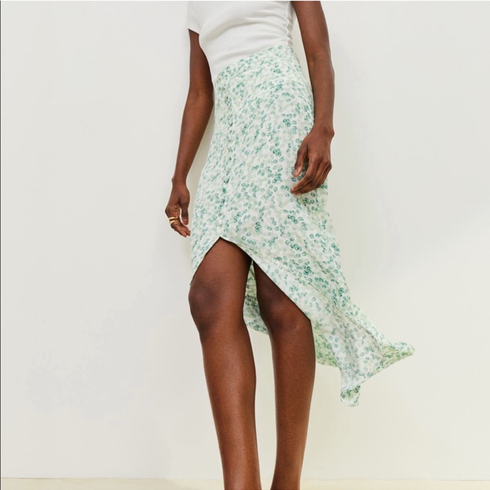 Button Front Floral Midi Skirt